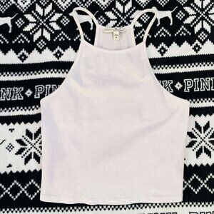 Y2K White High-Neck Racerback Crop Tank Top